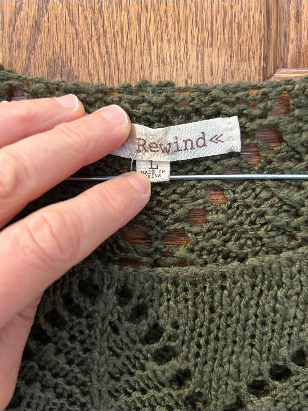 Rewind Olive Green Openwork Crew Neck Sweater image 3